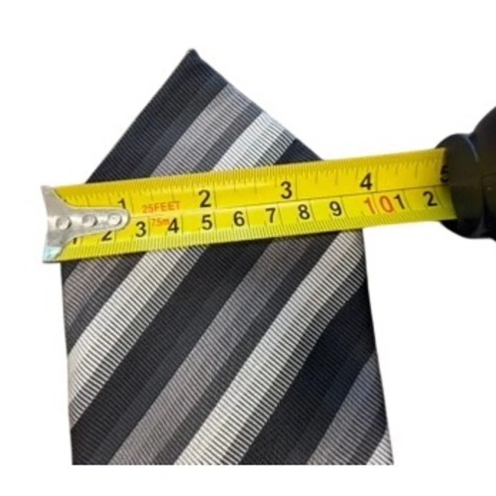 Giorgio Brutini Mens Silk Necktie Black Grey White Diagonal Stripe Wide Rep Tie